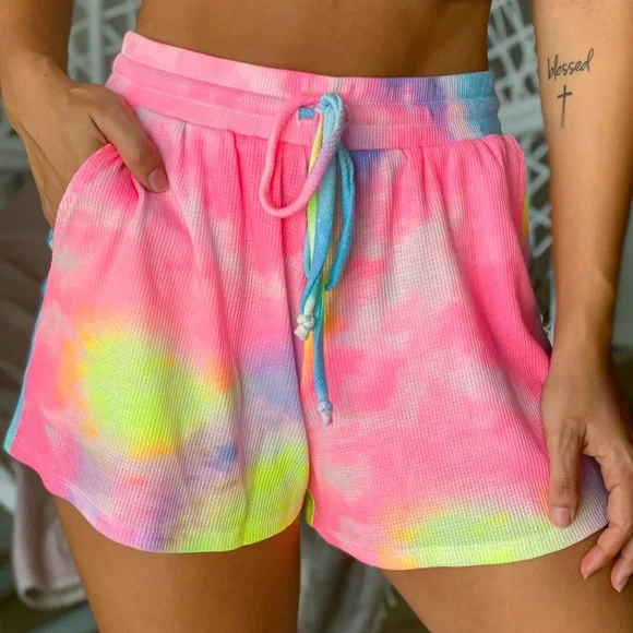 Women’s Small TieDye Waffle Lounge Shorts - Picture 4 of 6